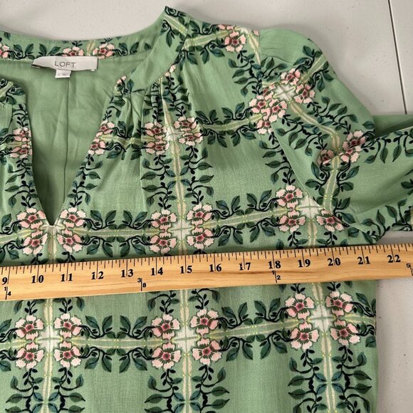 Loft Tiled Vine Godet Mini Dress Size L Green Floral Fit Flare Cottage - Picture 11 of 16